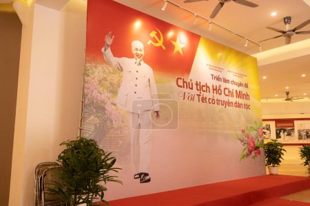 Photo for Hanoi, Vietnam, January 2023.  the portrait of Ho Chi Minh on a billboard inside an exhibition dedicated to the Vietnamese leade - Royalty Free Image
