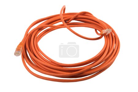 Photo for A bundle of orange ethernet cable on a transparent surface - Royalty Free Image