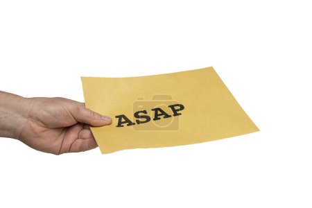 Photo for A man handing out an envelope with the message As Soon As Possible with a transparent background - Royalty Free Image
