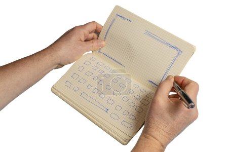 Foto de Un cuaderno de papel con el dibujo del teclado y la pantalla de un cuaderno sobre un fondo transparente - Imagen libre de derechos