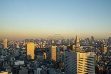 Tokio, Japonia. Styczeń 9, 2024. panoramiczny widok na miasto o zachodzie słońca z Tokyo Metropolitan Government Building North Observatory
