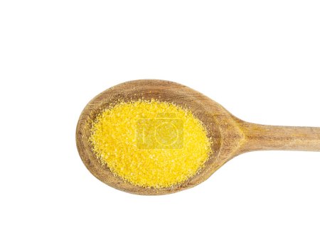 yellow cornmeal in a wooden spoon with a transparent background