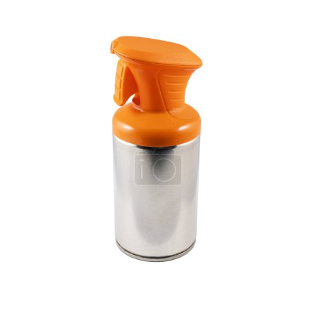 a metallic spray can on a transparent background