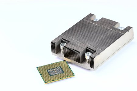 Photo for CPU with heat sink, computer processor cooler, radiator, equipment cooler with the aluminum fin structure isolate on white background. - Royalty Free Image