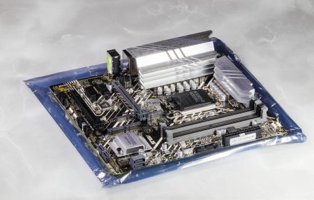Photo for The modern computer motherboard, Ready for install CPU, memory, heatsink and other peripheral on anti static package or esd bag. - Royalty Free Image