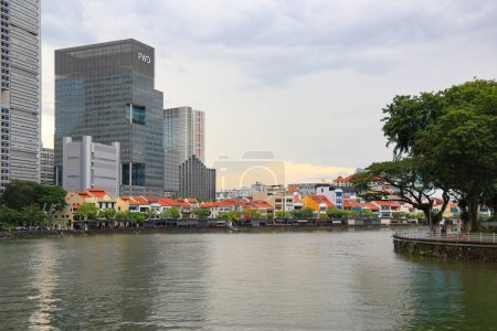 Restaurants and entertainment venues at Clarke Quay area view from Singapore river.