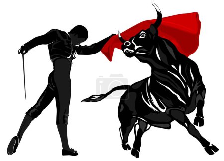 Photo for Black and white bull with matador - Royalty Free Image