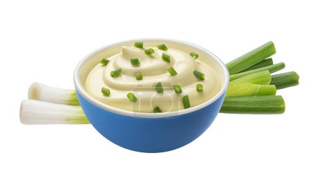 Photo for Sour cream with green onion isolated on white background with clipping path - Royalty Free Image