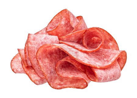 Photo for Sliced salami sausage isolated on white background with clipping path, full depth of field - Royalty Free Image