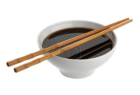 Photo for Soy sauce and chopsticks isolated on white background with clipping path - Royalty Free Image