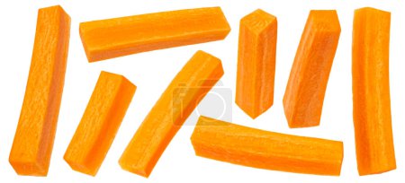 Fresh carrot sticks isolated on white background with clipping path, full depth of field