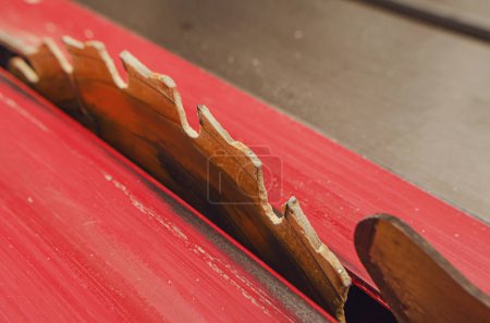 Photo for Sharp circular blade for cutting wooden boards. Cutting machine close-up - Royalty Free Image