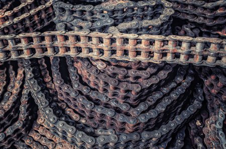 Roller chains background texture. Rusty old metal chains, chain transmission mechanism