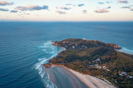 Picturesque view of the city near the ocean at morning sunrise. Tourism. Byron Bay Australia