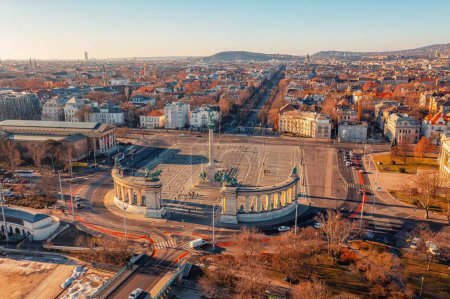 Budapest, Heroes Square from above. The historical square of Europe