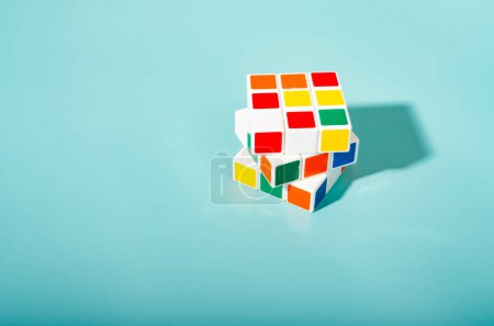 Photo for Thailand,Bangkok - April 11, 2023 Rubik's cube on a white background. Rubik's Cube on colored paper background Rubik's Cube invented by Hungarian architect Erno Rubik in 1974. - Royalty Free Image