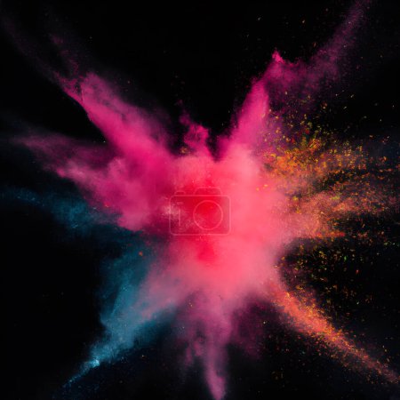 Foto de Una explosión centrada de polvo colorido sobre un fondo negro ai generado. - Imagen libre de derechos
