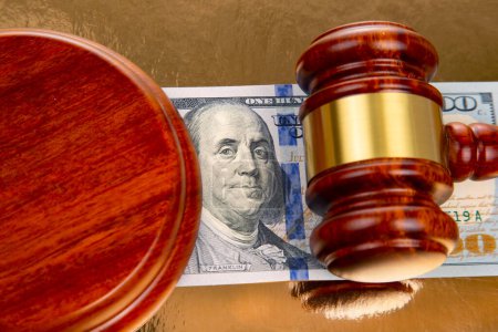 Photo for Gavel of justice on the background of dollars. corruption in law. buying a judgment - Royalty Free Image