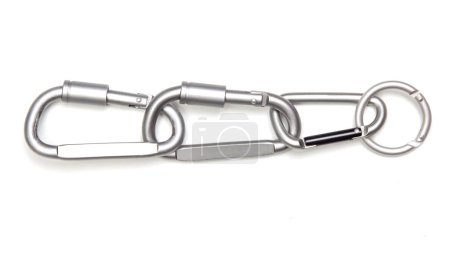 united grey climbing carabiner on a white background