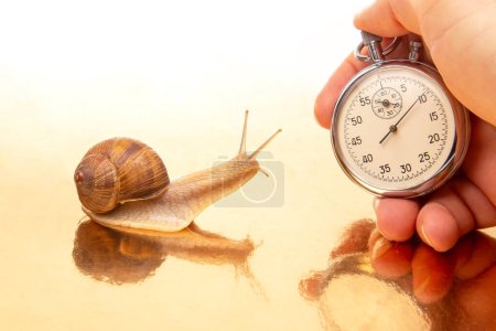 stopwatch in hand on a white background. Speed concept. Measuring time at a distance. Finish in sports competitions. Deadline at work