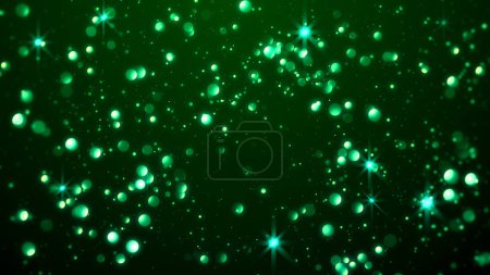 Green particles bokeh and star light elegant abstract background.