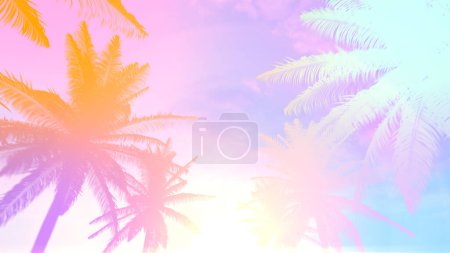 1980s retro background with tropical summer palm tree and sunlight.