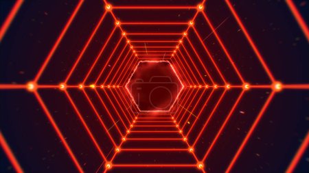 Photo for Red hexagon laser lights tunnel abstract background. - Royalty Free Image