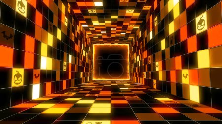 Photo for VJ square flashing lights halloween party tunnel abstract background. - Royalty Free Image