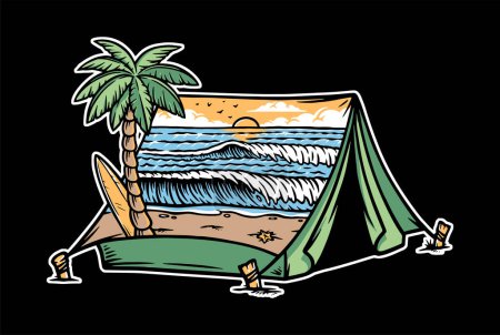 Téléchargez les illustrations : Beautiful beach view in the tent - en licence libre de droit