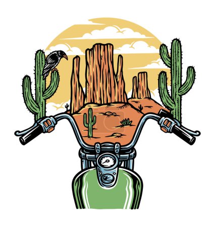 Téléchargez les illustrations : Trip to the desert by motorbike - en licence libre de droit