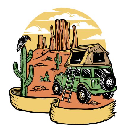 Téléchargez les illustrations : Travel and camp in the desert - en licence libre de droit
