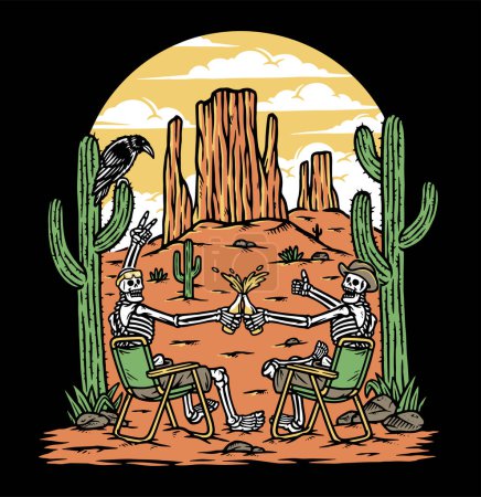 Téléchargez les illustrations : Skull Enjoy Drinks in the Desert - en licence libre de droit