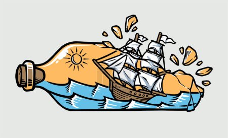 Illustration for The view of the ship in the bottle - Royalty Free Image