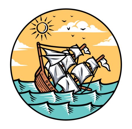 Téléchargez les illustrations : Bateau coulant dans l'océan illustration - en licence libre de droit