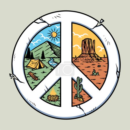 Téléchargez les illustrations : Montagne et désert avec symboles de paix - en licence libre de droit