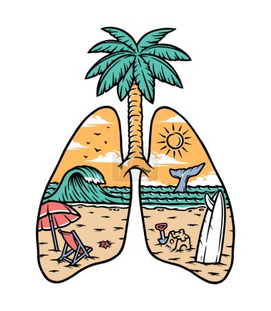 Téléchargez les illustrations : Une belle vue sur la plage dans les poumons - en licence libre de droit