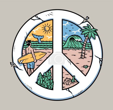 Téléchargez les illustrations : Vue sur la plage en symbole de paix - en licence libre de droit