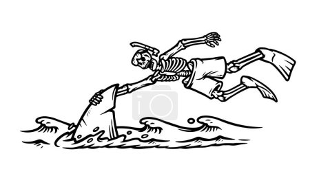 Téléchargez les illustrations : Crâne nageant avec des requins dans la mer - en licence libre de droit