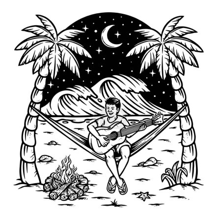 Téléchargez les illustrations : Personnes jouant de la guitare sur la plage - en licence libre de droit