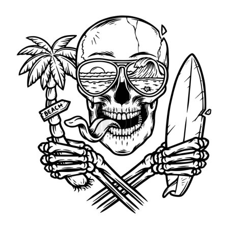 Téléchargez les illustrations : Lunettes de crâne avec vue sur la plage - en licence libre de droit