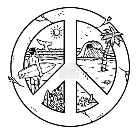 Téléchargez les illustrations : Vue sur la plage dans la paix illustration de ligne symbole - en licence libre de droit