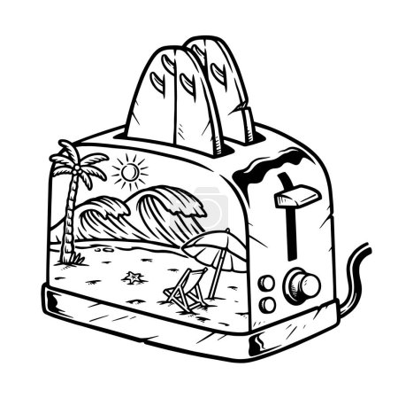 Téléchargez les illustrations : Belle vue sur la plage dans l'illustration grille-pain ligne - en licence libre de droit