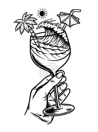 Téléchargez les illustrations : Dégustez des boissons sur la plage illustration ligne - en licence libre de droit