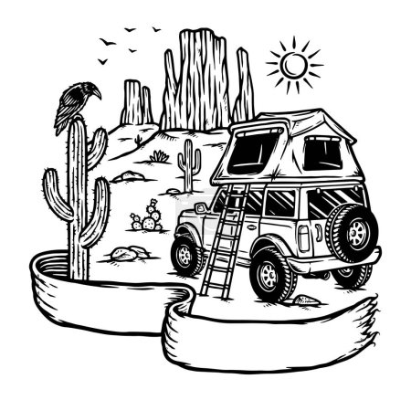 Téléchargez les illustrations : Voyage et campement dans la ligne du désert illustration - en licence libre de droit