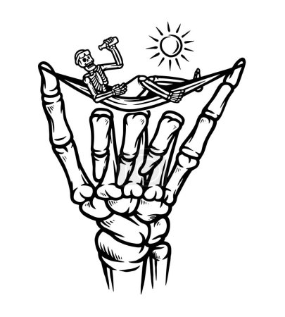 Téléchargez les illustrations : Squelette et froid illustration de ligne de signe de main - en licence libre de droit