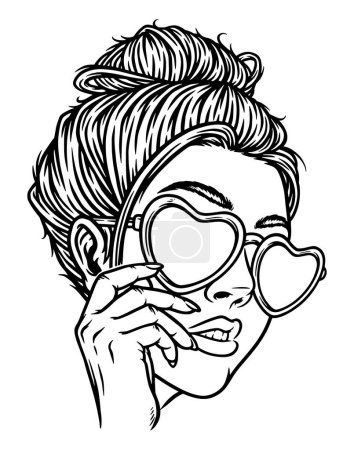 Téléchargez les illustrations : Femme avec des lunettes ligne d'amour illustration - en licence libre de droit