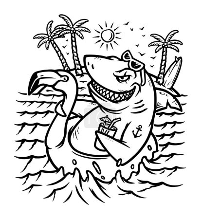 Téléchargez les illustrations : Le requin se relaxe sur la ligne de plage illustration - en licence libre de droit