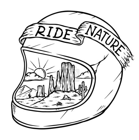 Téléchargez les illustrations : Désert moto casque ligne illustration - en licence libre de droit