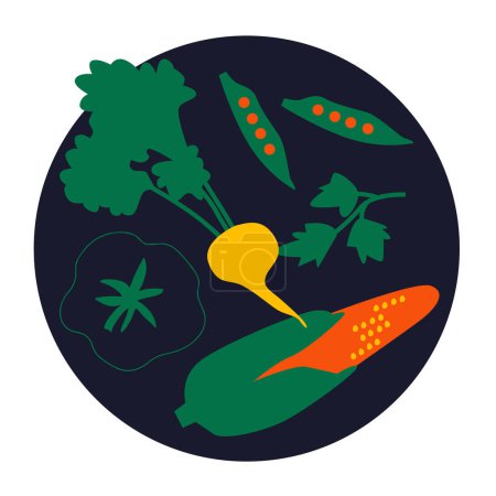 Téléchargez les photos : Modèle de légumes biologiques vectoriels. Ensemble de légumes juteux dans le style dessin animé. Mode de vie sain, végétarisme - en image libre de droit