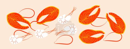 Photo for Seafood in flat abstract vector. Shrimps or lobster, crab illustration. Seafood concept on white background. Lobster, crab modern still life. Vector design for fish platters, shrimps or lobster crab. - Royalty Free Image
